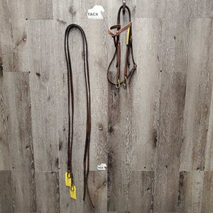 Futurity Knot Headstall, Quick Change Snaps, Leather Split Reins *gc, dirt, stained, scuffs, dents, oxidized pinched keeper