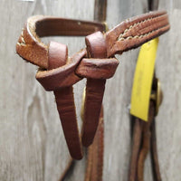 Futurity Knot Headstall, Quick Change Snaps, Leather Split Reins *gc, dirt, stained, scuffs, dents, oxidized pinched keeper