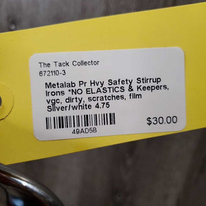 Pr Hvy Safety Stirrup Irons *NO ELASTICS & Keepers, vgc, dirty, scratches, film