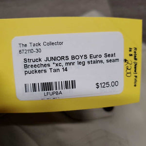 JUNIORS BOYS Euro Seat Breeches *xc, mnr leg stains, seam puckers
