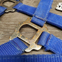 Stiff Nylon Halter, adj *gc/fair, clean, rusty, faded, v.rusty, rough/scratchy, edge frays
