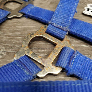 Stiff Nylon Halter, adj *gc/fair, clean, rusty, faded, v.rusty, rough/scratchy, edge frays