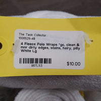 4 Fleece Polo Wraps *gc, clean & mnr dirty edges, stains, hairy, pilly
