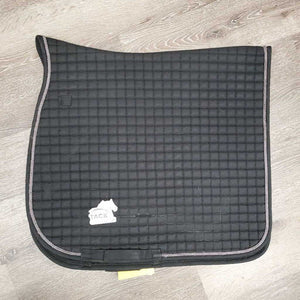 Quilt Dressage Saddle Pad, 1x piping *gc, v. mnr dirt, hair, cut tabs, piping rubs, pills