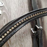 Rsd/Padded Monocrown Dressage Bridle, Thick Plain Reins, Bling Browband, Crank *gc, mnr dirt, rubs & dents, NO Flash, shortened/chicago screws, trimmed end
