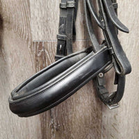 Rsd/Padded Monocrown Dressage Bridle, Thick Plain Reins, Bling Browband, Crank *gc, mnr dirt, rubs & dents, NO Flash, shortened/chicago screws, trimmed end
