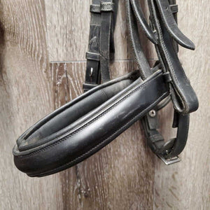 Rsd/Padded Monocrown Dressage Bridle, Thick Plain Reins, Bling Browband, Crank *gc, mnr dirt, rubs & dents, NO Flash, shortened/chicago screws, trimmed end
