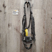 Rsd/Padded Monocrown Dressage Bridle, Thick Plain Reins, Bling Browband, Crank *gc, mnr dirt, rubs & dents, NO Flash, shortened/chicago screws, trimmed end
