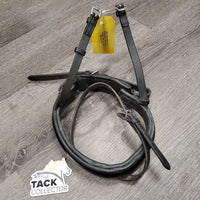 Thick Rsd/Padded Dressage Crank Monocrown Noseband, Flash *gc, dirty, rubs, scraped edges, missing Flash Keeper, dented edges
