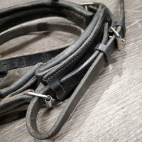 Thick Rsd/Padded Dressage Crank Monocrown Noseband, Flash *gc, dirty, rubs, scraped edges, missing Flash Keeper, dented edges
