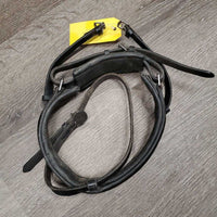 Thick Rsd/Padded Dressage Crank Monocrown Noseband, Flash *gc, dirty, rubs, scraped edges, missing Flash Keeper, dented edges
