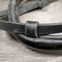 Thick Rsd/Padded Dressage Crank Monocrown Noseband, Flash *gc, dirty, rubs, scraped edges, missing Flash Keeper, dented edges
