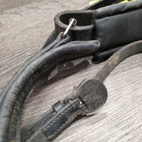 Thick Rsd/Padded Dressage Crank Monocrown Noseband, Flash *gc, dirty, rubs, scraped edges, missing Flash Keeper, dented edges

