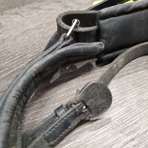 Thick Rsd/Padded Dressage Crank Monocrown Noseband, Flash *gc, dirty, rubs, scraped edges, missing Flash Keeper, dented edges
