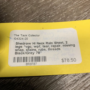 Hi Neck Rain Sheet, 2 legs *vgc, wpf, tear, repair, missing snap, stains, rubs, threads