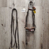Rsd Padded Bridle, Braided Reins *gc/fair, dirt, discolored, cut end, dry, older, browband ends: unstitched, curled & hard, broken laces
