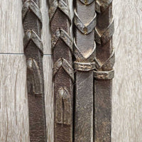 Rsd Padded Bridle, Braided Reins *gc/fair, dirt, discolored, cut end, dry, older, browband ends: unstitched, curled & hard, broken laces
