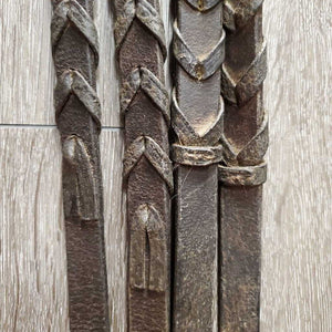 Rsd Padded Bridle, Braided Reins *gc/fair, dirt, discolored, cut end, dry, older, browband ends: unstitched, curled & hard, broken laces