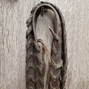 Rsd Padded Bridle, Braided Reins *gc/fair, dirt, discolored, cut end, dry, older, browband ends: unstitched, curled & hard, broken laces