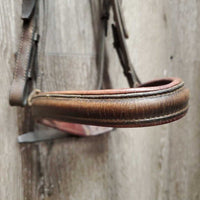 Rsd Padded Bridle, Braided Reins *gc/fair, dirt, discolored, cut end, dry, older, browband ends: unstitched, curled & hard, broken laces
