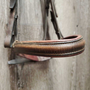 Rsd Padded Bridle, Braided Reins *gc/fair, dirt, discolored, cut end, dry, older, browband ends: unstitched, curled & hard, broken laces
