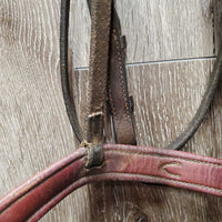 Rsd Padded Bridle, Braided Reins *gc/fair, dirt, discolored, cut end, dry, older, browband ends: unstitched, curled & hard, broken laces
