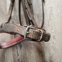 Rsd Padded Bridle, Braided Reins *gc/fair, dirt, discolored, cut end, dry, older, browband ends: unstitched, curled & hard, broken laces
