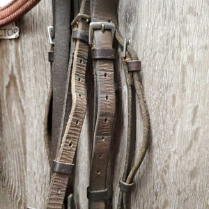 Rsd Padded Bridle, Braided Reins *gc/fair, dirt, discolored, cut end, dry, older, browband ends: unstitched, curled & hard, broken laces