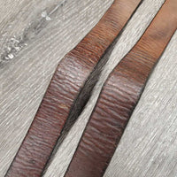 Pr Stirrup Leathers *fair/gc, clean, stains, v.rubbed, dented & creased, xholes, thin spots, bent, dry, stiff, older, uneven, Light CRACKING
