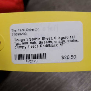 Stable Sheet, 0 legs/0 tail *gc, mnr hair, threads, snags, stains, clumpy fleece