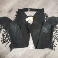 Hvy Suede Full Show Chaps, Fringe, Concho *xc/vgc, mnr dirt & rubs, folded & tapped waist