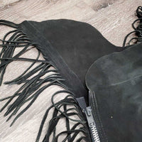 Hvy Suede Full Show Chaps, Fringe, Concho *xc/vgc, mnr dirt & rubs, folded & tapped waist