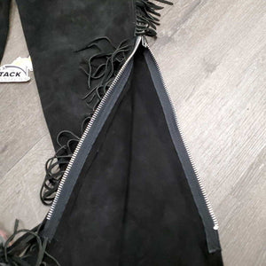 Hvy Suede Full Show Chaps, Fringe, Concho *xc/vgc, mnr dirt & rubs, folded & tapped waist