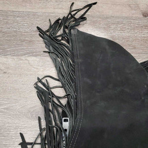 Hvy Suede Full Show Chaps, Fringe, Concho *xc/vgc, mnr dirt & rubs, folded & tapped waist