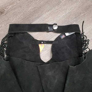 Hvy Suede Full Show Chaps, Fringe, Concho *xc/vgc, mnr dirt & rubs, folded & tapped waist