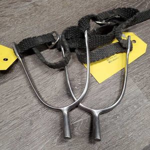 POW Spurs, Braided Nylon Straps *gc/fair, widened, scratches Straps: dirty, frayed, snags