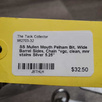 SS Mullen Mouth Pelham Bit, Wide Barrel Sides, Chain *vgc, clean, mnr stains
