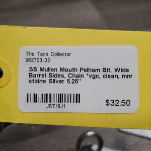 SS Mullen Mouth Pelham Bit, Wide Barrel Sides, Chain *vgc, clean, mnr stains