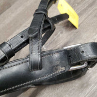 Padded Dressage Crank Noseband, Flash *gc, dirty, dust, stiff, dry, loose keeper, creases, scraped edges, rough back
