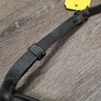 Padded Dressage Crank Noseband, Flash *gc, dirty, dust, stiff, dry, loose keeper, creases, scraped edges, rough back
