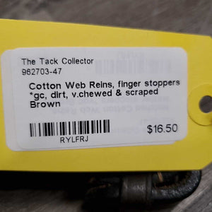 Cotton Web Reins, finger stoppers *gc, dirt, v.chewed & scraped