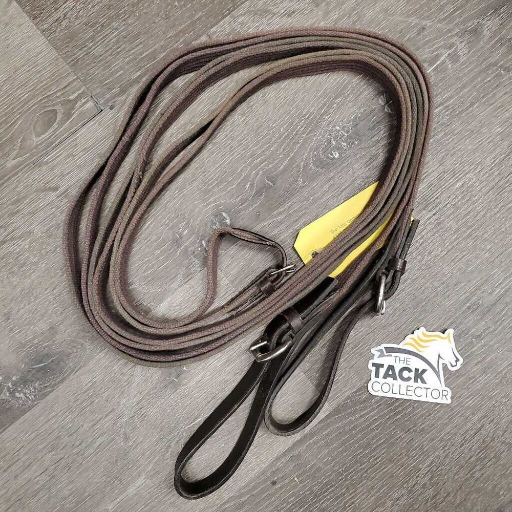 Cotton Web Draw Reins, leather loop - buckle ends *gc, stains, discolored