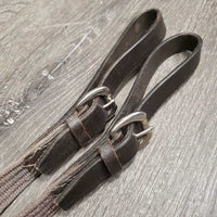 Cotton Web Draw Reins, leather loop - buckle ends *gc, stains, discolored
