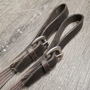 Cotton Web Draw Reins, leather loop - buckle ends *gc, stains, discolored