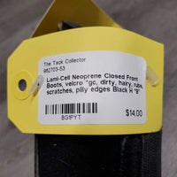 Neoprene Closed Front Boots, velcro *gc, dirty, hairy, rubs, scratches, pilly edges
