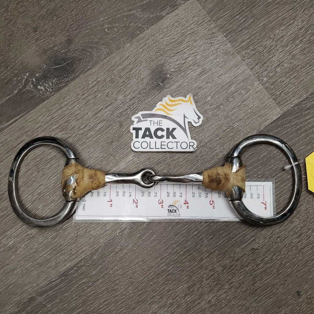 Slow Twist Eggbutt Snaffle Bit, taped *gc, clean & dirty, sticky tape residue, scratches