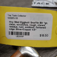 Hvy Med Eggbutt Snaffle Bit *gc, clean, scratches, rough, chews, residue, rust, oxidized, flattened edge
