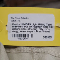 JUNIORS Light Riding Tight Breeches, Pull On *gc/fair, knee hole, undone knee stitching, pilly, rubs, dingy, seam frays