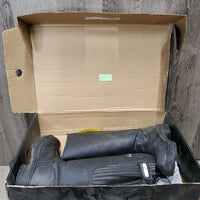 JUNIORS Tall Winter Riding Boots, zips, box *gc/fair, residue, v.cracked & split feet, split string
