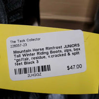 JUNIORS Tall Winter Riding Boots, zips, box *gc/fair, residue, v.cracked & split feet, split string
